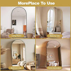 Prywot Arched Full Length Mirror, 71"x30" Free Standing Floor Mirror, Modern Full Body Mirrors with Stand, Wall Mirrors with Aluminum Alloy Frame for Bedroom,Living Room, Gold
