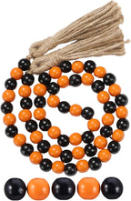Equsion Seasonal Wooden Bead Garland with Tassels, 3.3 ft Holiday Vintage Boho Bead Garland Easter Tray Decoration, Vase Wall Room Art Birthday Party Decoration(Black, Orange)