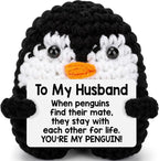 Birthday Gifts for Him Husband from Wife, To My Husband Funny Gifts Handmade Crochet Mini Funny Penguin, Romantic Wedding Anniversary Valentine Gift for Men, Small Cute Love Sign Decor Easter