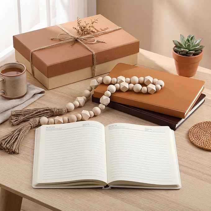 Feifeiya 3 Pieces Faux Decorative Books Set for Home Decor Fake Book for Shelves Coffee Table Stacked Linen Covered Display Notebook with Wood Bead Bookend Gift for Living Room(Vintage Coffee)