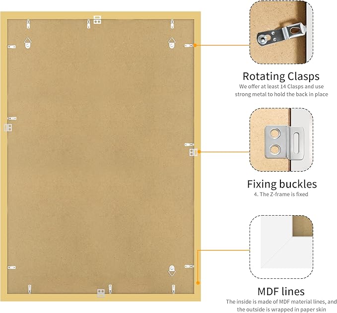24x36 Picture Frame Gold Set of 3, Display Pictures 20x30 with Mat or 24 x 36 Without Mat, Poster Frames 24x36 for Wall Hanging Horizontal and Vertical
