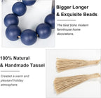 OMISHE Extra Large Wood Bead Garland in Navy Blue with 1.6" Diameter Wooden Beads and Tassels, 41" Long Rustic Farmhouse Country Decorative Beads for Home Wooden Decor, Navy Blue
