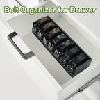 Belt Organizer, 7 Compartments Belt Organizer for Closet and Drawer, Belt Holder Case for Tie and Belt, Bamboo Storage Box for Men and Women (Black, 7)