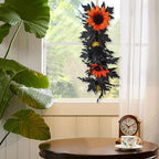 Artificial Rose Flower Swag,Artificial Sunflower Swag, 24 Inch Decorative Swag with Pumpkins Berries and Black Leaves for Halloween Home Front Door Lintel Wedding Arch Party Tabletop Wall Decor(#2)