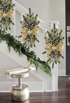 IPOPU 4PCS 24in Gold Christmas Swags Cordless Prelit Teardrop Swag, Christmas Stairs Decorations Light up Christmas Swag Wreath for Stair Window Wall Home Decor (Gold)