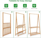 Small Clothes Rack Kids Dress Up Storage for Playroom, Toddlers Bedroom, Bamboo Child Garment Rack with 2 Tier Storage Shelf, Kids Clothing Rack Costumes Organizer