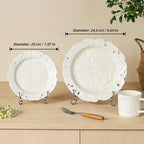 KAMMAK Ceramic Decorative Plate Set of 2, Porcelain Plates for Kitchen Dining Room Wine Cabinet Home Decor, Vintage Collector Plates with 2 Display Stand, Cream-White Leaves (8-inch + 10-inch)