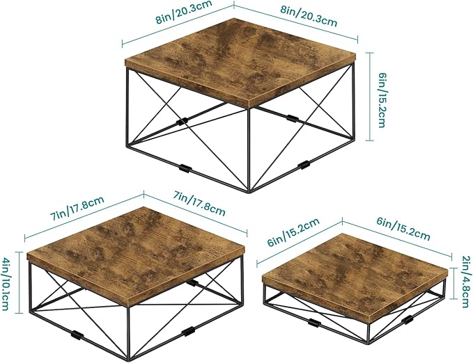ELITEROO Buffet Risers and Stands, Square Display Risers for Catering Supplies, Wooden Food Display Stand for Buffet Table, 3 Tier Dessert Stands for Cake, Cupcake, Party Treat, Rustic Brown, 6"x7"x8"