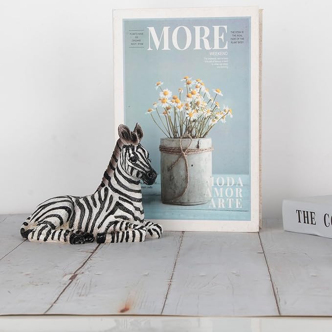 Zebra Table Sculpture - Resin Zebra Figurine - Black, White - African Safari Zebra Collectible for Bedroom, Living Room, Office, Bookshelf, Mantel, Entryway, Foyer, Nursery -5.9inch L x 3.54inch H