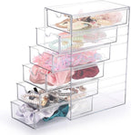 Hipiwe Plastic Drawer Organizer Clear Desktop Drawers Box with 6 Pull Out Drawer Compact Storage Box for Cabinet Vanity Bathroom Bedroom Pantry Shelf Office Closet Organization