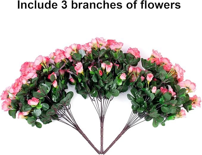 HyeFlora Artificial Faux Outdoor Flowers Plants for Spring Summer Decoration, Fake Silk Camellia UV Resistant Look Real for Planter Outside Front Door Porch Patio Balcony, 3 Large Bundles
