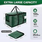 CONGREGATE 8-Pack Heavy Duty Dark Green Moving Bags with Zippers and Handles, Heavy Duty Storage Handbags for Space Saving, Made of PE, 97 Liters/25.6 Gallons (28.7 inches x 13.7 inches x 15 inches)