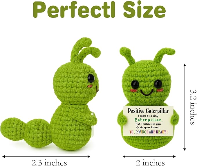 Mini Positive Christmas Caterpillar Gift – Cute Crochet Encouragement Gift for Kids, Students, Friends, Teachers Coworkers – Tiny Plush Bug with Card – Back to School, Just Because Present