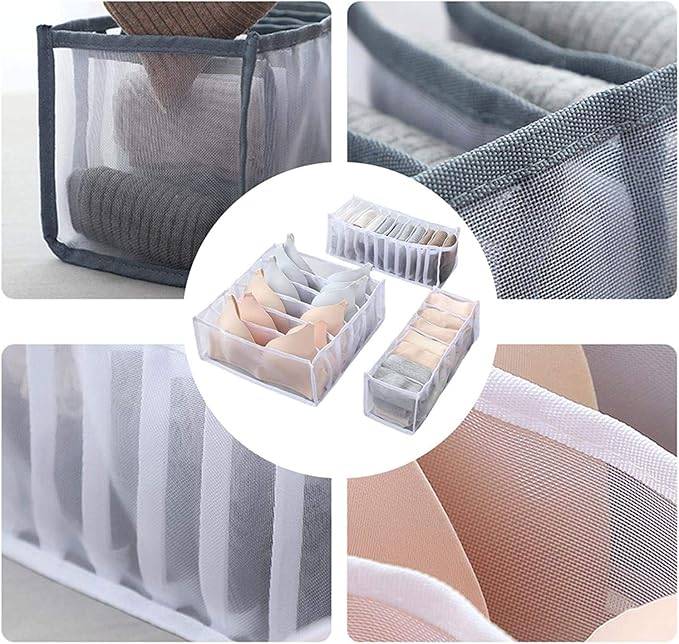 Underwear Organizer, 3 Set Foldable Bra Underwear Organizer Drawer Divider Storage Organizer for Underwear, Socks, Ties, Bras, Women Underwear Storage Compartment Box (White)