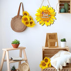 Panelee Christain Sunflower Wooden Hanging Decor for Kitchen Door 11.8 Inch Bible Verse Sunflower Shape Welcome Sign for Wall Front Door Room Home Decor Christian Gift for Family Friends