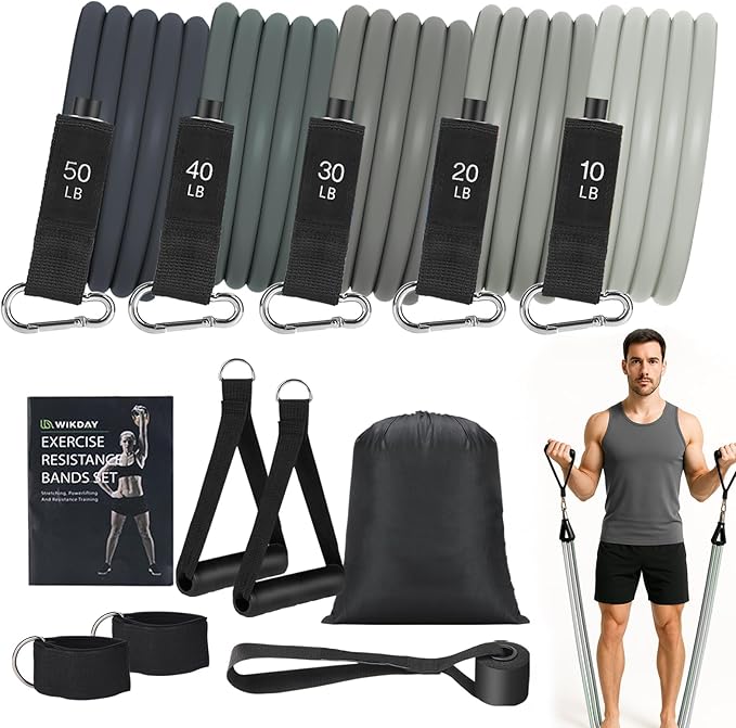 Exercise Resistance Bands with Handles for Working Out, 150/200/250/300 Lbs Workout Bands Set with Door Anchor for Physical Therapy, Yoga, Pilates