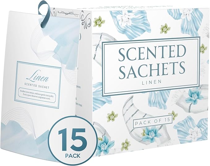 15 Pack Fresh Linen Sachets for Drawers and Closets, Scented Sachets for Drawers, Closet Freshener Sachet for Drawers to Refresh Any Space, Fresh Linen Sachet Bags, Scented Drawer Fresheners
