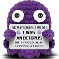 Mini Octopus Emotional Support Crochet with Funny Card, Birthday Gifts for Friends Besties Colleague Purple Octopus Home Office Desk Decor