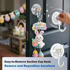 6 Pcs Suction Cup Wreath Hangers for Front Door, Removable Clear Wreath Hooks for Glass Door, Window, Tile Wall, Heavy Duty No-Damage Holiday Decor Hangers for Easter, Halloween, Christmas