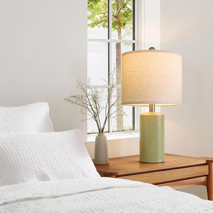 G-SAFAVA 20.5" Small Table Lamps for Living Room Lamp Set of 2 Ceramic Lamps for Bedroom Bedside Lamps Modern Boho Lamps for Night Stands Farmhouse Nightstand Lamp Side End Table Lamp, Light Green