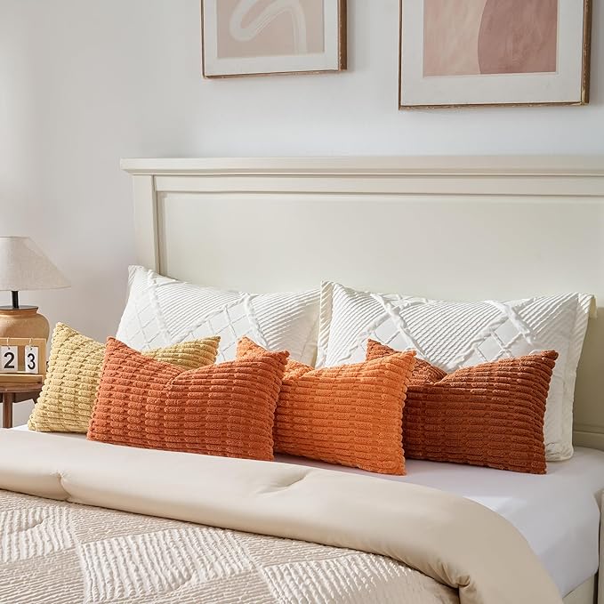 Fancy Homi 4 Packs Decorative Throw Pillow Covers for Living Room Couch Bed, Modern Farmhouse Boho Home Décor Accent Cushion Case, 20" x 12", Burnt Orange Series