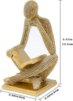 Sparkling Gold Reading Women Statue, Thinker Sculptures, Abstract Art Ornament, Modern Aesthetic Figurine Decoration for Home Living Room Bedroom Office Shelf Table Desk Bookshelf Decor