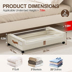 LAMU Under Bed Storage with Wheels, 2 Pack Under Bed Storage Containers with Clear Lid, XXL 60L Underbed Storage Bins, Rolling Under Bed Metal Drawers for Clothes, Blankets, Shoes, Beige