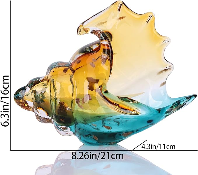 DOVDOV Hand-Blown Glass Conch Sculpture, Coastal Home Decor Conch Horn, Glass Art Seashell Ornament, Office, Living Room Tabletop Centerpiece, Bathroom Shelf top and Cabinet Decoration.