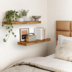 Fixwal Wood Floating Shelves for Wall, 22" Long Wall Mounted Shelves for Living Room, Bedroom, Bathroom and Kitchen, Wall Shelves for Storage, Books, Room Decor (Rustic Brown, Set of 2)