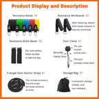 Resistance Bands Set with Door Anchor Training System, 5 Colors Stackable up to 150LBS, Includes 5-Angle Door Training Tool, Home Full Body Workout Bands, Handles, Ankle Straps, Portable Bag