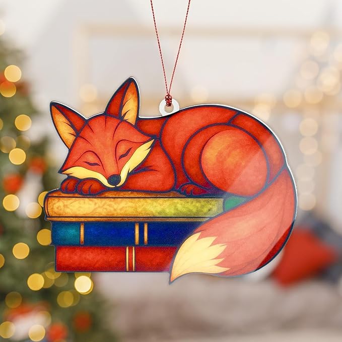 Fox Ornaments for Christmas Tree, Christmas Ornaments 2026, Fox Ornament Gift for Librarian, Bookworm, Reading Lover, Teacher, Decoration Hanging Ornament Gifts for Book Lovers, Book Gift