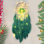 Christmas Crystal Dream Catcher with Lights Handmade Christmas Dreamcatcher Hanging Decoration Home Wall Decoration Craft Ornament