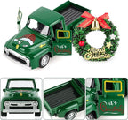 Christmas Vintage Green Truck Decor with Car Wreath Green Truck Vintage Home Tiered Tray Decor for Christmas Tables Home Kitchen Mantel Shelf Bookshelf Coffee Mini Trucks Decorations