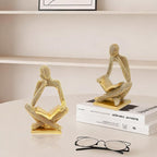 Sparkling Gold Reading Women Statue Set, Thinker Sculptures, Abstract Art Ornament, Modern Aesthetic Figurine Decoration for Home Living Room Bedroom Office Shelf Table Desk Bookshelf Decor