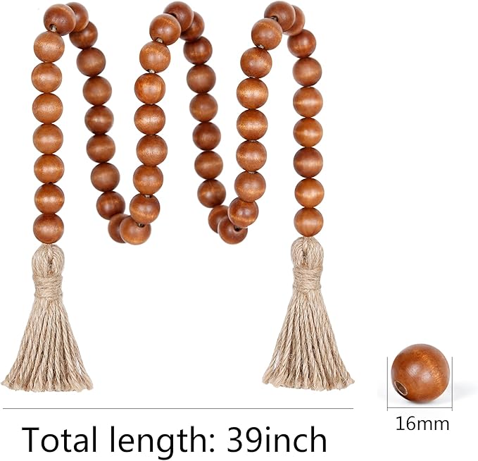 Meplait 39in Wood Bead Garland Farmhouse with Tassels,Versatile Prayer Beads Boho Chic Wall Hanging Home Decor (Brown)