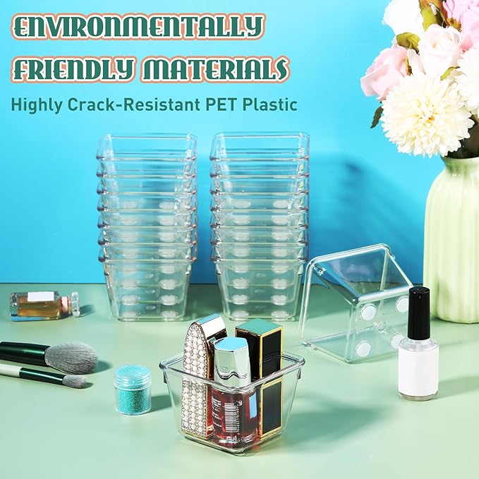 Tioncy 8 Pcs Stackable Clear Drawer Organizer Set 3" x 3" x 2" Small Makeup Vanity Storage Bins Office Desk Drawer Dividers Container Organization for Makeup Vanity Office Bathroom Kitchen Utensil