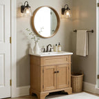 WallBeyond 24 Inch Natural Round Wood Mirror, Circle Wooden Frame Wall Mirror for Bathroom, Living Room, Bedroom, Entryway