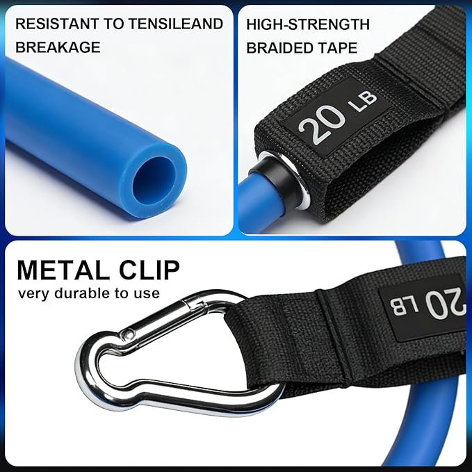 WHATAFIT Resistance Bands Set with Handles - Exercise Bands Home Gym Strength Training Equipment, Includes Door Anchor & Ankle Straps for Full Body Workout Bands, Physical Therapy - for Men and Women