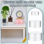 Jerify 6 Pcs Acrylic Risers Display Stands, 5.91'' 5.12'' 3.54'', Clear Round Nesting Pedestal Shelf with Hollow Bottom for Tabletop Jewelry Display, 3 Sized