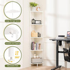 Yoobure Corner Shelf Stand, 5-Tier Bookshelf, 65" Tall Shelves for Bedroom, Living Room, Narrow Display Shelf Bookcase, White Book Shelf with Display Shelves for Office