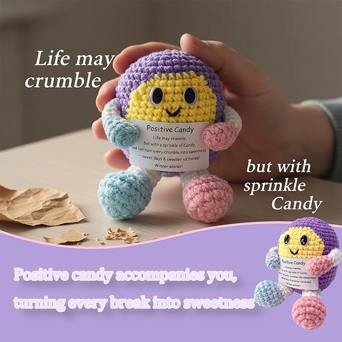 Emotional Support Handmade Positive Candy Crochet Gift and Knitted Keepsake Desk Decor for Women Friends Coworkers Mom, Birthday Mother's Day Encouragement Present