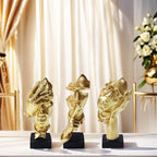 aboxoo 3 Pcs Thinker Statue, Silence is Gold Abstract Art Figurine, See No Evil Hear No Evil Speak No Evil Statues, Modern Resin Sculptures Decor for Living Room, Home, Office Study (Gold)
