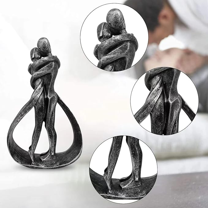 Resin Couple Modern Sculptures Romantic Gift for Weddings Valentine's Day and Anniversaries Decoration Figurine for Girlfriend, Bridal Shower, Engagement (Classic Retro Color)