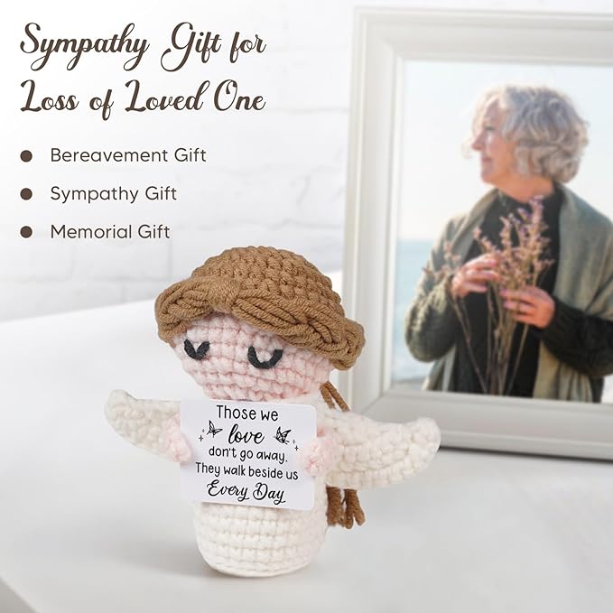 Sympathy Gifts for Loss of Loved One - Crochet Angel Sympathy Gift - Grief Gifts for Women Men Kids, Bereavement Condolences Remembrance Memorial Gift for Loss of Mom Dad Husband Brother
