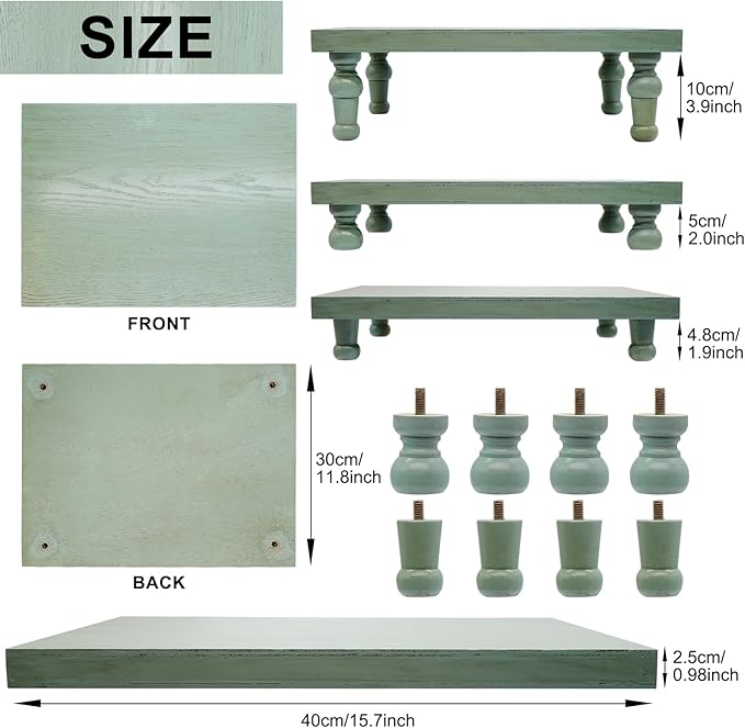 Wooden Riser Decorative Tray, Farmhouse Wood Pedestal Stand, Rustic Tray Riser Display Stand, Coffee Bar, Dining Room, Centerpiece, Kitchen, Bathroom Table Decor (Green)
