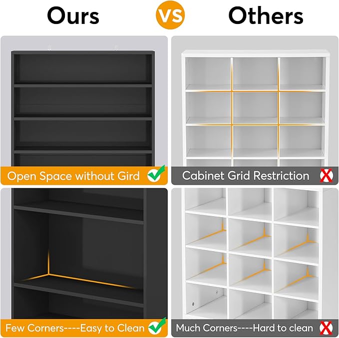 Tribesigns Tall Shoe Cabinet, 9 Tiers 40-45 Pairs Heavy Duty Wood Freestanding Shoe Storage Cabinet, 70.8'' Tall Shoe Cabinet with Open Storage for Entryway (1, Black)