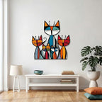 Wesiti Cat Wall Art Decor Iron Wall Sculptures Decor for Cats Lover 10.2 x 11.8 Inches Colorful Mid Century Cat Retro Signs for Home Living Room Bedroom Kitchen Office(Trendy)