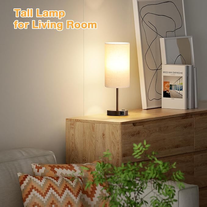 Dicoool Touch Bedside Table Lamp with USB - 3 Way Dimmable Brown Lamp for Bedroom Nightstand, Desk Lamp with Charging Station for Dorm, Office, Kids Room, Living Room