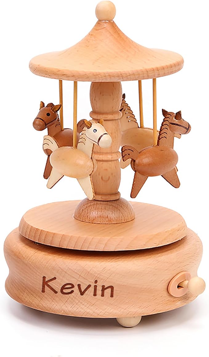 EDSG Personalized Music Box Custom Wooden Music Box Gifts for Birthday Christmas Engraved Rotating Musical Boxes Figurines with Any Name for Kids Girls Boys Daughter Home Decor(Design 2)