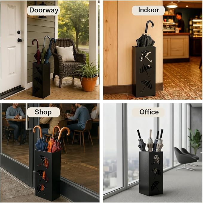 Okllen Metal Umbrella Holder, Square Umbrella Stand Rack for Entryway, 6.3" x 6.3" x 16.5", Black